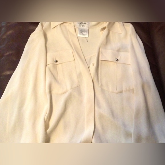 🧡Sold ebay🧡Chanel 2015 Cruise Collection Creme silk high-low top Fr 38 - Picture 4 of 10